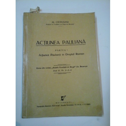 ACTIUNEA PAULIANA - AL. OTETELISANU ACTIUNEA PAULIANA - AL. OTETELISANU